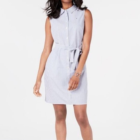 Tommy Hilfiger Dresses & Skirts - TOMMY HILFIGER Blue Stripe Sleeveless Shirt Dress